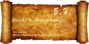 Belák Hieronima névjegykártya